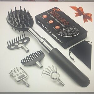 Black Scalp/Massager Brush- Gelibo portable with 5 detaching heads